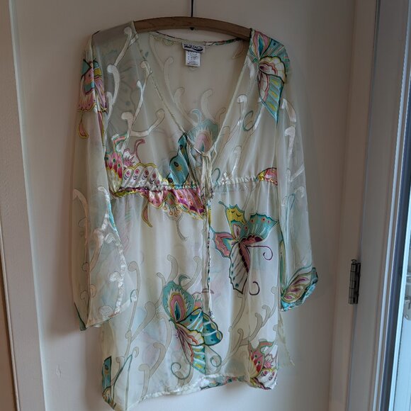 Beautiful Butterfly Multi-Colored Swim Beach Coverup / Sheer Top – Size XL - Picture 1 of 12
